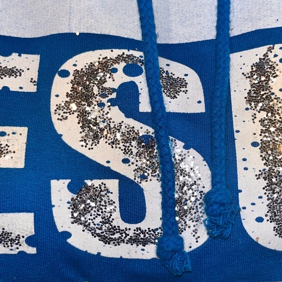 Turquoise JESUS SAVES Hooded Sweatshirt size S Boutique front pocket NEW - Picture 11 of 13